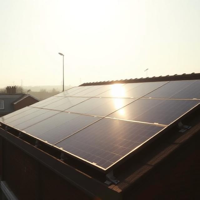 Soft sunlight falling across solar panels on a British rooftop